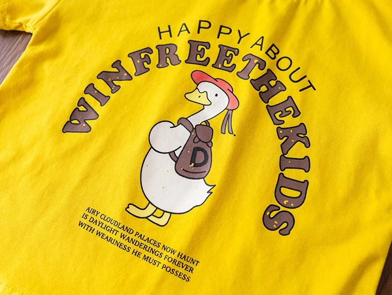 Children Clothing Baby Boys Girls Cartoon Duck T Shirt Denim Overalls 2Pcs/sets Kids Infant Casual Clothes Toddler Fashion Wear