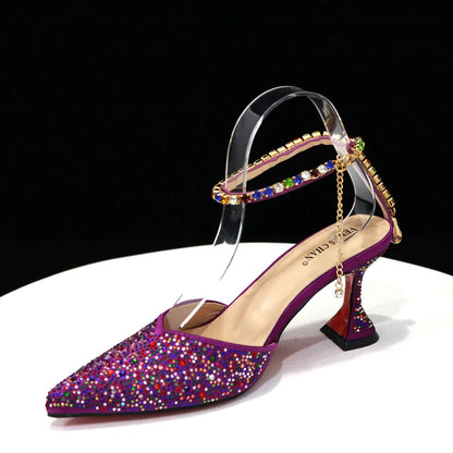 2023 Pointed Toe Heels Wedding Shoes for Women Bride Full Drilling Design Shoes With Matching Handbags for Ladies