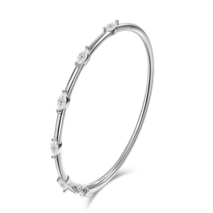 Moissanite Bangle 5-stone 3x6mm Marquise Cut 925 Sterling Silver Plated 18k White Gold GRA Certified Bracelet for Women