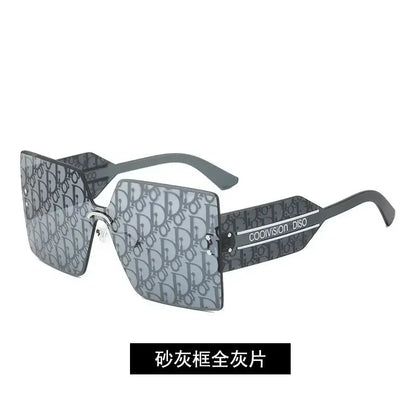 New Fashion Rimless Sunglasses Women Large Frame One Piece Sun Glasses Ladies Luxury Letter Coated Eyewears Gafas De Sol UV400