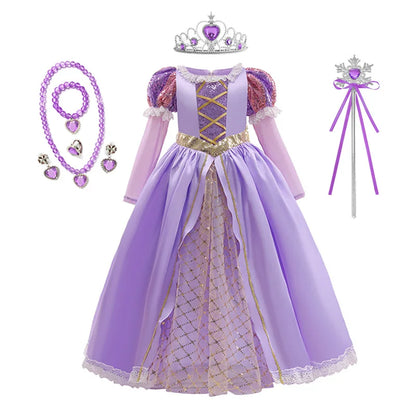 Princess Dress for Girls Tangled Cosplay Costume Kids Halloween Christmas Carnival Birthday Party Fancy Clothes