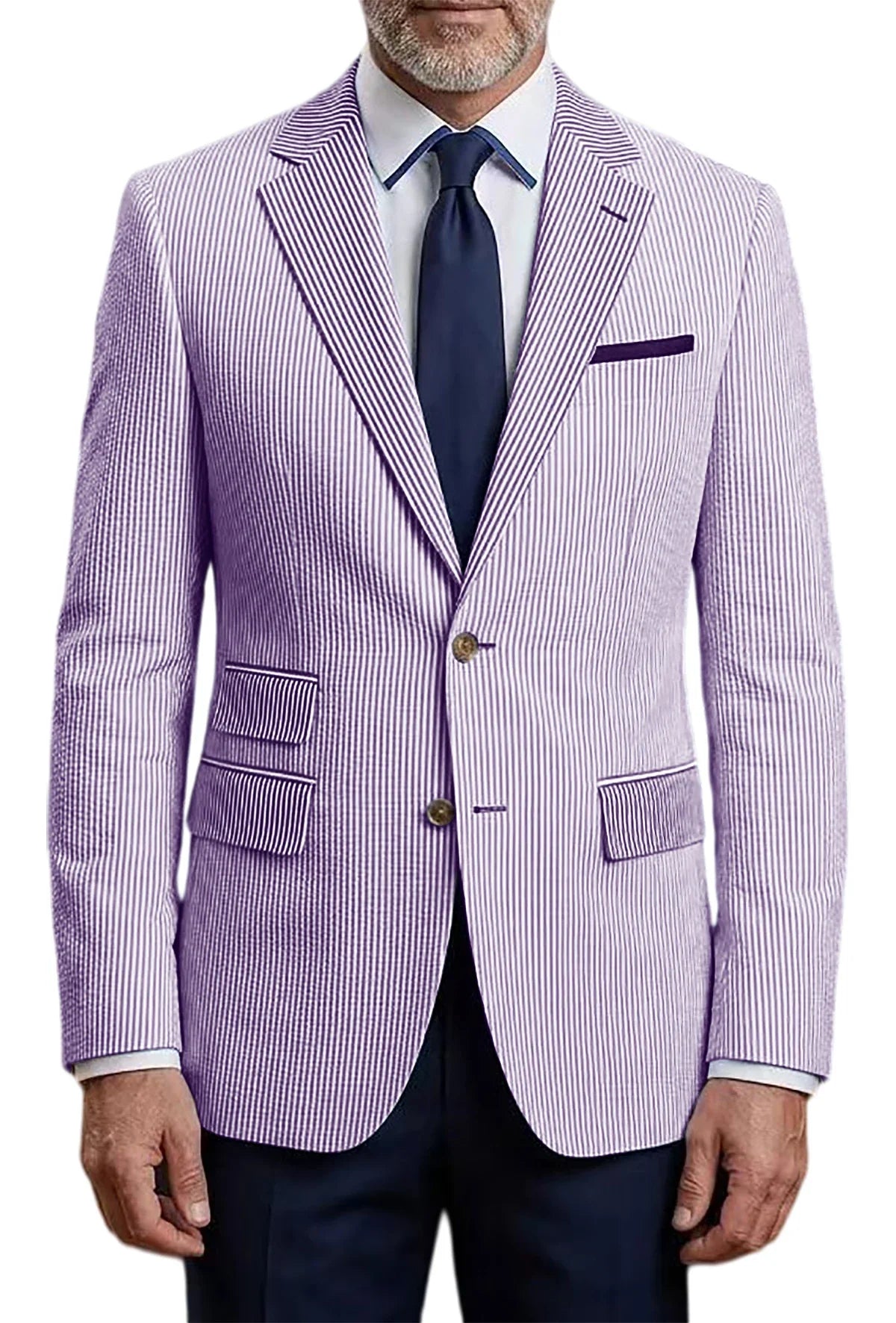 Men's Striped Seersucker Blazer Slim Fit Casual Suit Jacket Formal Business Coat Breathable Spring Summer Streetwear Outerwear