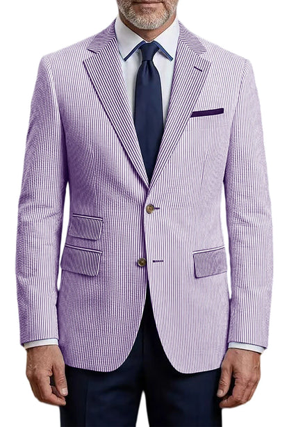 Men's Striped Seersucker Blazer Slim Fit Casual Suit Jacket Formal Business Coat Breathable Spring Summer Streetwear Outerwear