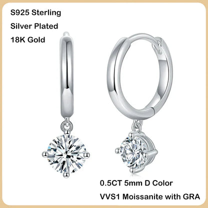 100% Real 0.5 Carat 5mm D Color Moissanite Diamond Drop Earrings Women’s S925 Silver Plated 18K Yellow Gold Tassel Earring
