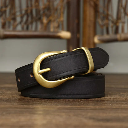 2.4 CM Pure Cowhide Genuine Leather Ladies High Quality Jeans Brass Buckle Belts Cowboy Fashion Designer Belts for Women luxury