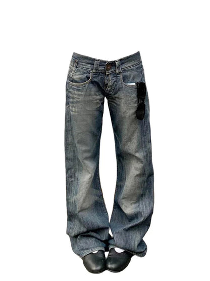 2025 Autumn Winter Women's Low Rise Denim Pants Vintage Simple Y2K Baggy Wide Fit Jeans Harajuku Cowboy Streetwear 2000s Japanes