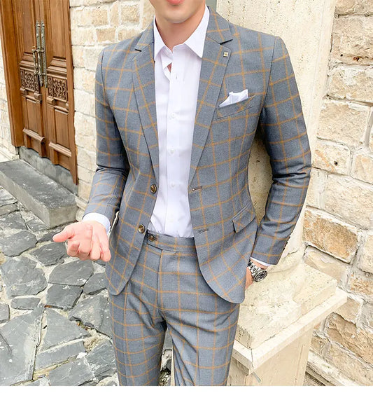 High-Quality Large Size Men's Wedding Suit 5XL S-Fourth Quarter 2024 Fashion Handsome Two-Piece Acetate Set (Suit + Trousers)