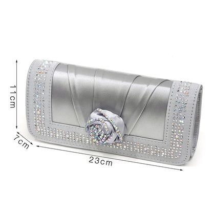 Sparkling Rhinestone Rose Pumps With Medium Heel for Nigerian Women's Party, Pointed Toe Shoes and Matching Bags