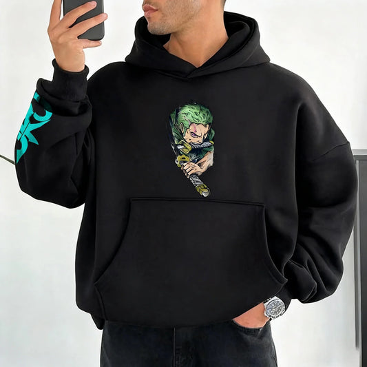 ONE PIECE Anime Autumn/Winter Hoodie Men's and Women's New Roronoa Zoro Printed Street Hip Hop Trendy Casual Parent Child Top