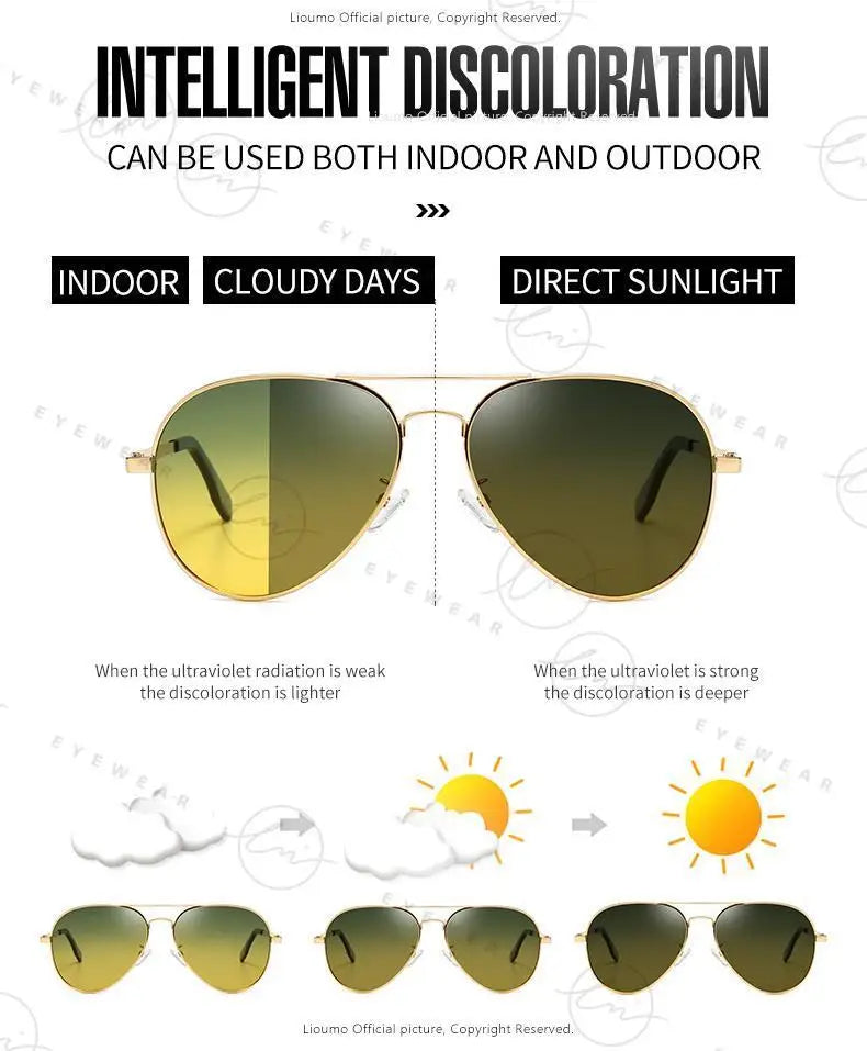 Brand Aviation Photochromic Day Night Vison Sunglasses Men Polarized Fashion Sun Glasses Women Safe Driving Anti-Glare UV400