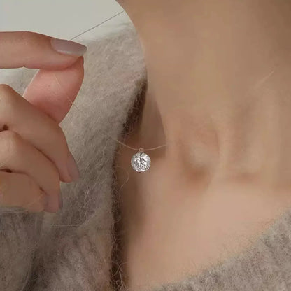 0.5-5CT Moissanite Pendant Necklace Women  Certified 925 Sterling Silver Transparent Fishing Line Choker Chain Jewelry