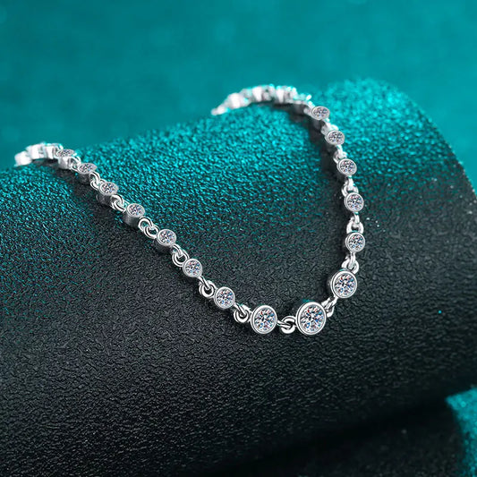 Bracelet Jonc Rond 0.87cttw Moissanite Diamant Couleur D Pour Femmes Argent 925 Certifié GRA Bracelets à Maillons de 19cm Cadeau