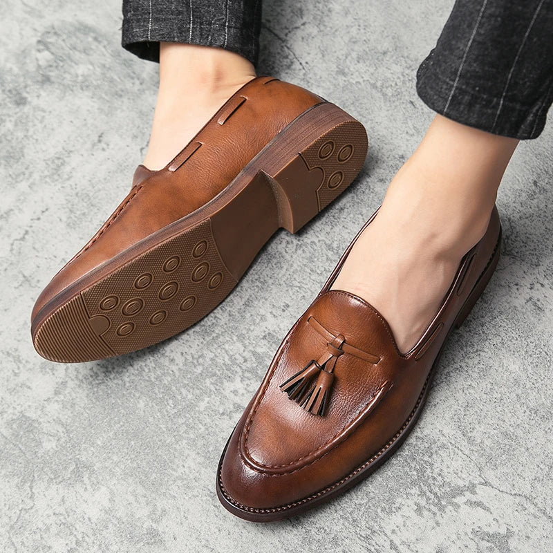 Men Small Fringe Loafers PU Low Heel Business Casual Formal Men Shoes