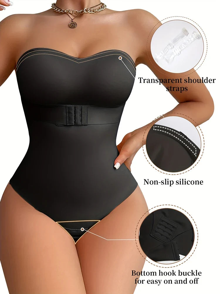 Large Size Strapless Thong Bodysuits Women Belly Control Full Body Shaper Adjustable Bust Removable Push Up Breast Underwear 4XL