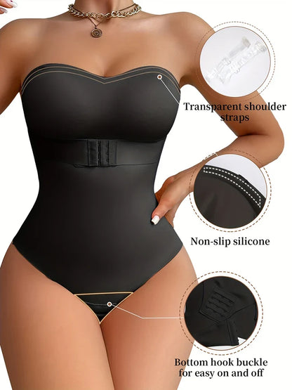 Large Size Strapless Thong Bodysuits Women Belly Control Full Body Shaper Adjustable Bust Removable Push Up Breast Underwear 4XL