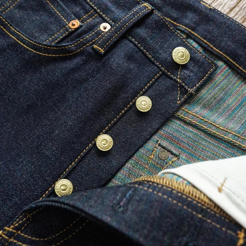 Mens Jeans Rainbow Sanforized Selvedge Denim Jeans Man Python Skin Labels Regular Fit 14 Oz