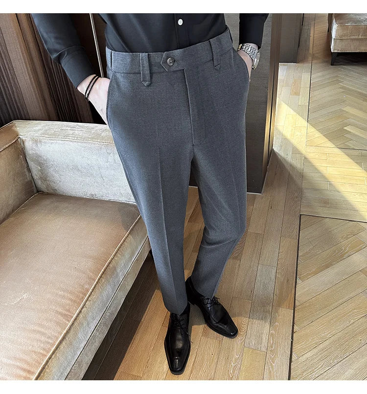 New Men Casual Solid Color Suit Pants Fashion Men Slim Fit Business Social Dress Pants Formal Wedding Social Party Male Trousers
