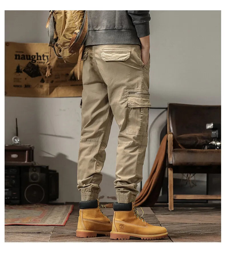 Length Men's Cargo Pant Cotton Stretch Casual Camouflage Trouser Male Camo Cuff Jogger Multi Zip Pocket Outfit Zipper Tied