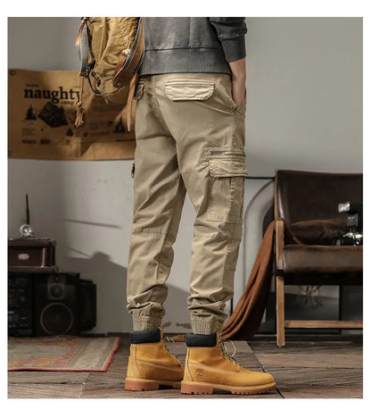 Length Men's Cargo Pant Cotton Stretch Casual Camouflage Trouser Male Camo Cuff Jogger Multi Zip Pocket Outfit Zipper Tied