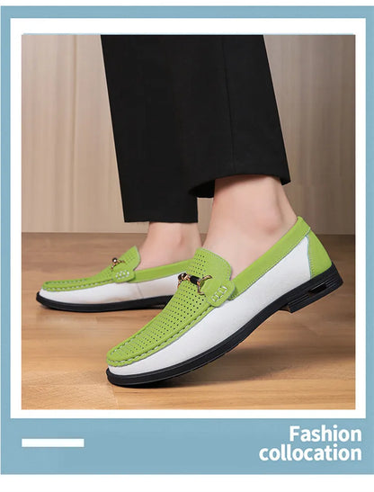 Trendy High Quality Genuine Leather Shoes for Men Summer Breathable Men's Casual Loafers Plus Size 47 Slip-on Driving Shoes Man