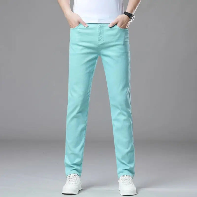 Spring New Men's Casual Jeans Fashion Korean Elastic Cotton Denim Pants Youth Trend Solid Color Fit Straight Trousers