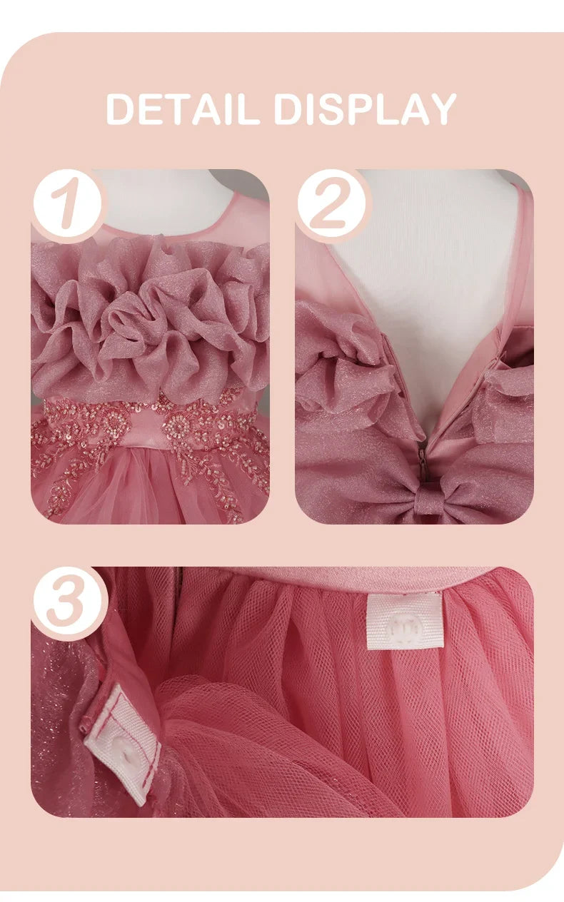 Fashion Flower Girl Dresses for Weddings Lace Mesh Sleeveless Pageant Princess Ball Gown Summer Kids Birthday Dress 1-7 Years