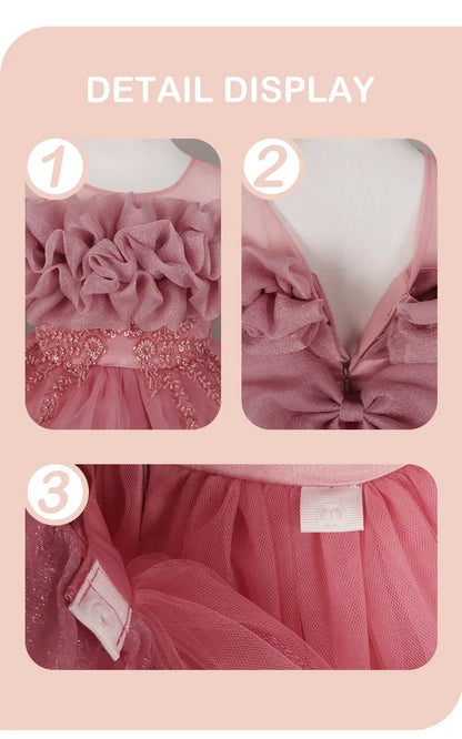 Fashion Flower Girl Dresses for Weddings Lace Mesh Sleeveless Pageant Princess Ball Gown Summer Kids Birthday Dress 1-7 Years