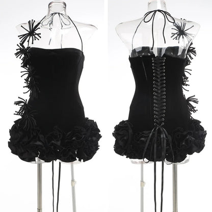 Halter Sleeveless Style Corset Mini Dress with Unique Embellishments for a Special Night Out Evening Gown