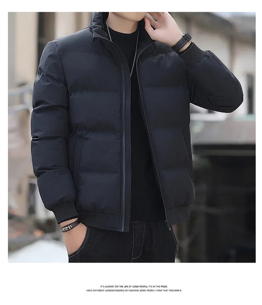 2025 Winter New Solid Color Zipper Down Jacket Thick Cotton Jacket Men Trendy Brand Casual Youth Coat Versatile Comfortable Top