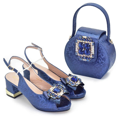 New Arrival Nigeria Italian Shoes and Matching Bags with Rhinestone Matching Shoes and Bags Sets for Women Crystal Women Pumps