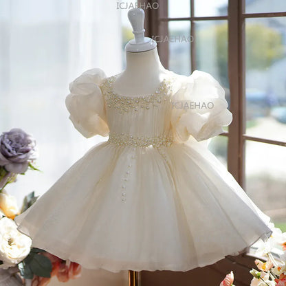 Kids Formal Champagne Children Girls Birthday Princess Summer Costume Flower Girl Wedding Little Gown Host Piano Performance