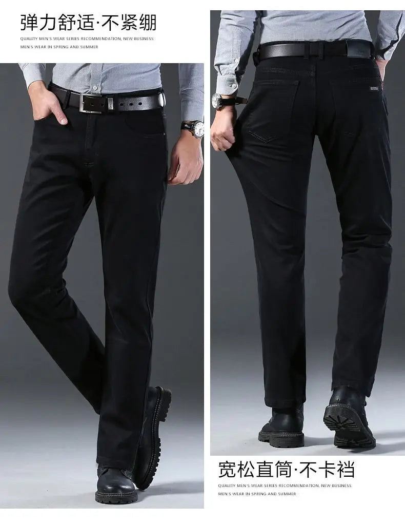 Men's classic high-end fashion versatile jeans, soft and slightly elastic black business denim pants, stylish upper body