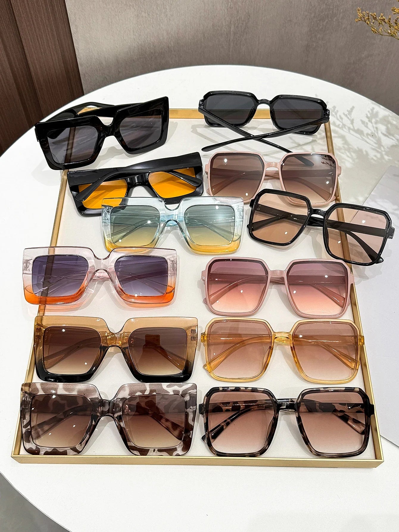 12Pcs Fashionable Oversized Square Frame Glasses Set, Classic Trendy Color Combinations, Stylish Outfits, Daily Life