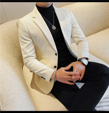 British Style Solid Color Slim Suit Jacket Men Fashion Casual Business Blazers Coats High Quality Social Wedding Elegant Jackets