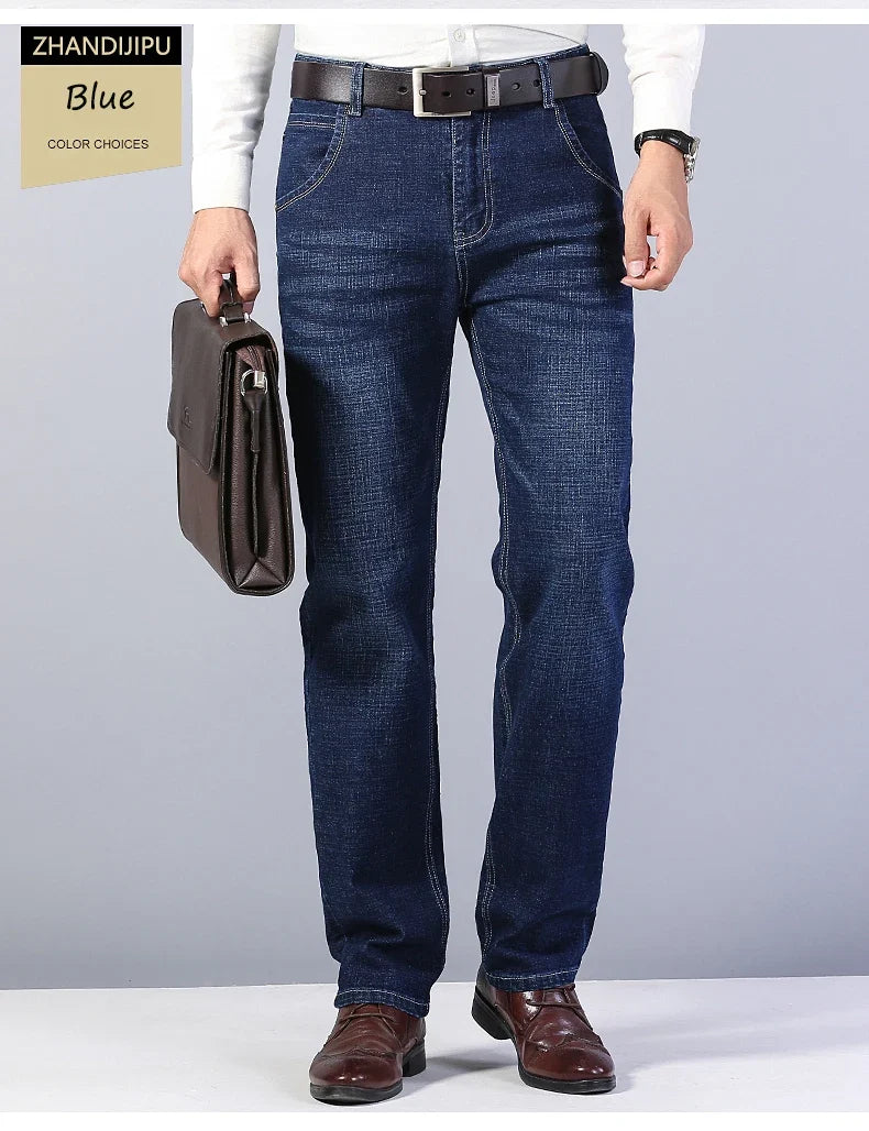 2026 New Men's Stretch Regular Fit Jeans Business Casual Classic Style Fashion Denim Trousers Male Black Blue Gray Pants