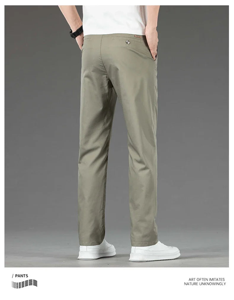 Spring Summer New Men's Casual Pants Thin Mulberry Silk Soft Business Casual Trousers Slim Straight Elastic Suit Pants Male