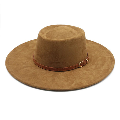 Men Women Felt Fedora Hat Stylish Decorative Belt Design Panama Hat Wide Brim Jazz Cap