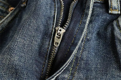 Retro blue wash-fried cat whisker jeans men's high-end custom fabric American fashion brand youth nine-point pants