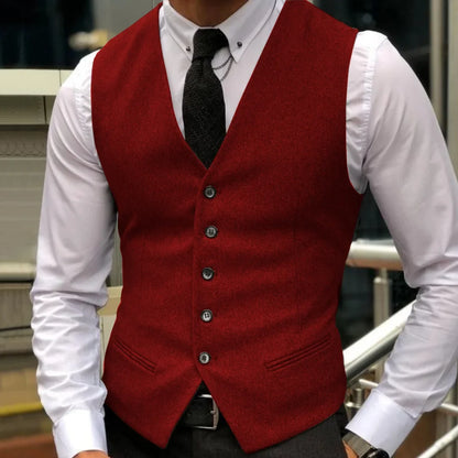 Men Vest Brown Herringbone Single Breasted With Lapel Waistcoat For Wedding Party Business Work Daily Casual Ball Men Suit Vest