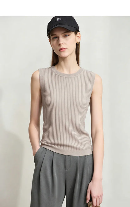 Women's Tank Top 2026 Summer New Straight Fit Sleeveless Solid Color Vest Versatile Basic Knitted Cami For Women 12622084