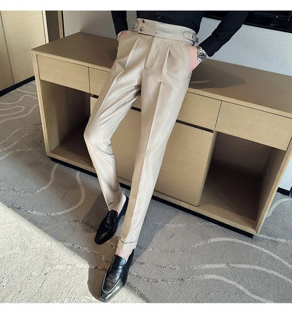 British Style Naples Solid Color High Waist Suit Pants High Quality Men Formal Business Social Party Wedding Casual Trousers