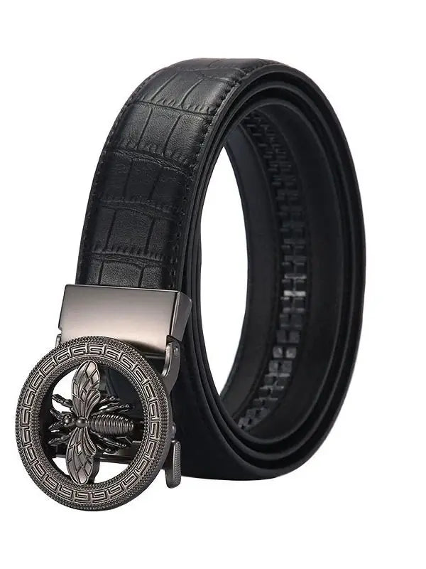 High-End Men's Casual Leather Belt; Small Bee Automatic Buckle Belt; Business Versatile Bamboo Texture Belt.