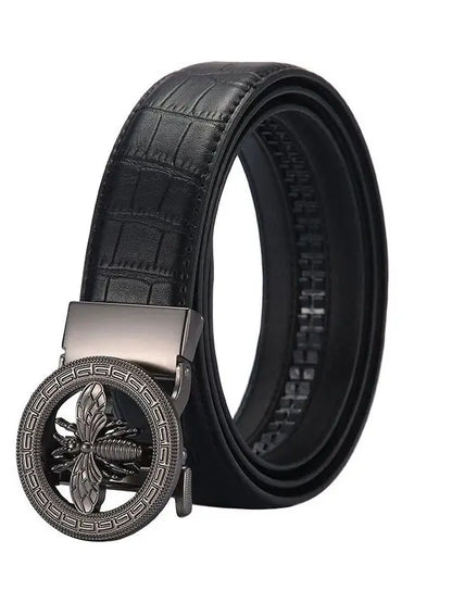 High-End Men's Casual Leather Belt; Small Bee Automatic Buckle Belt; Business Versatile Bamboo Texture Belt.