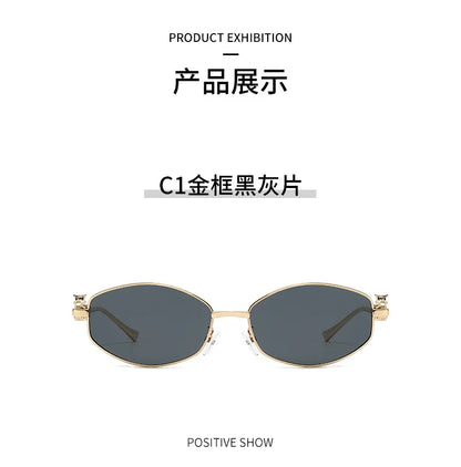 Punk Women's Retro Metal Frame Sunglasses Leopard Head Decor UV400 Shades Fashion Gradient Sun Glasses for Street & Vacation
