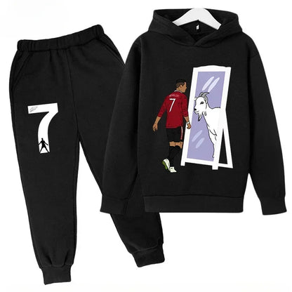 Quick-Dry CR7 Kids Tracksuit 7-13Y Ronaldo 7# Print Sports Outfit Breathable Fabric Active Wear Kids Boutique Clothes