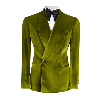 Vintage Velvet Wedding Tuxedos Jacket Double Breasted Men Blazers Suit Peaked Lapel Groom Wear Party Sport Coats Customized