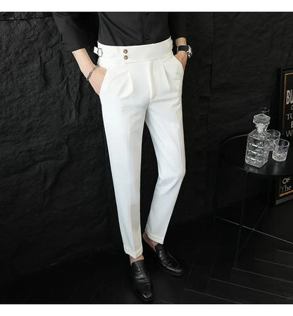 High Quality Italian Style High-waisted Suit Pants Fashion Neapolitan Men's Slim Fit Business Office Social Wedding Trousers