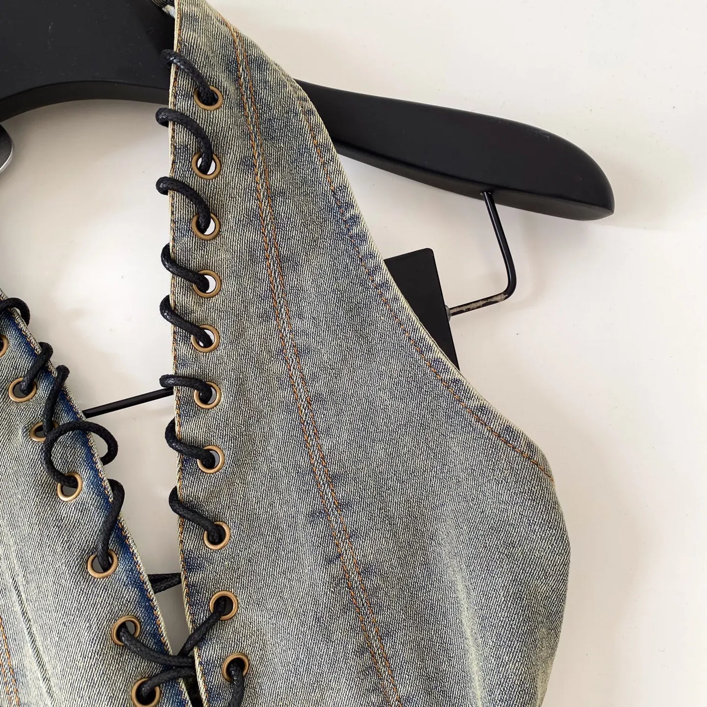 Night Club Denim Camis Female Summer Backless V Neck Lace Up Shirred Retro Halter Top Y2K Hot Girl Streetwear Tank Top