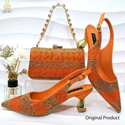 Ladies High Quality Women's Pumps Black Gold Shoes and Bag Set DURABLE OUTSOLE Italian Fashion Design For Nigeria Wedding
