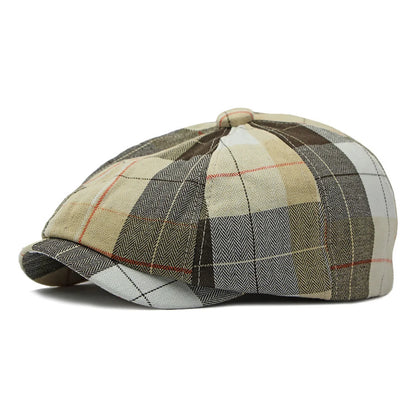 Plaid Beret Hat Short Brim Thin Lightweight Unisex British Retro Artist Cap for Men Women Fashion Accessories